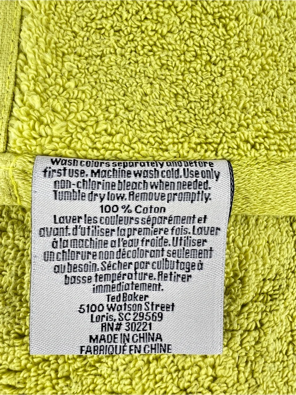 Ted Baker London Bath Towel Set Chartreuse Green Plush 100% Cotton 2 Pc NEW